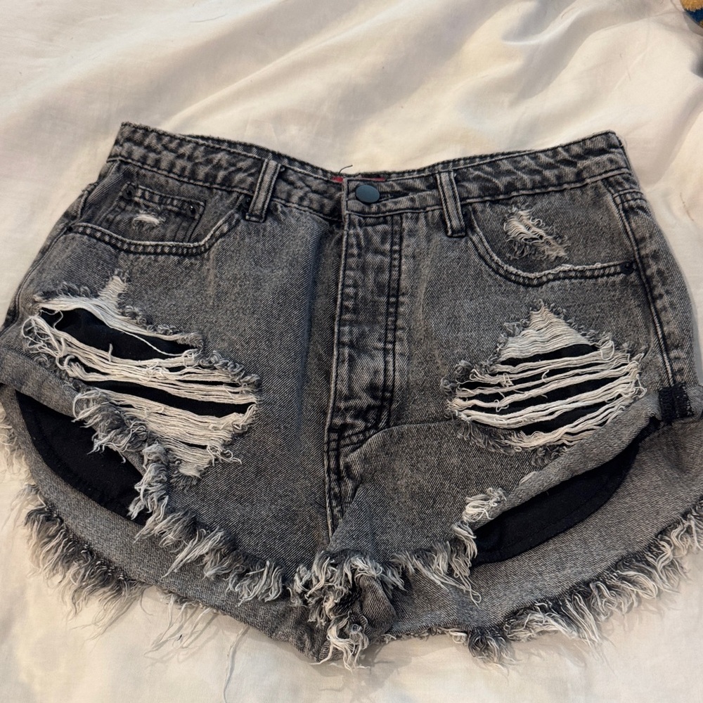Signature Black Washed Ripped Denim Shorts